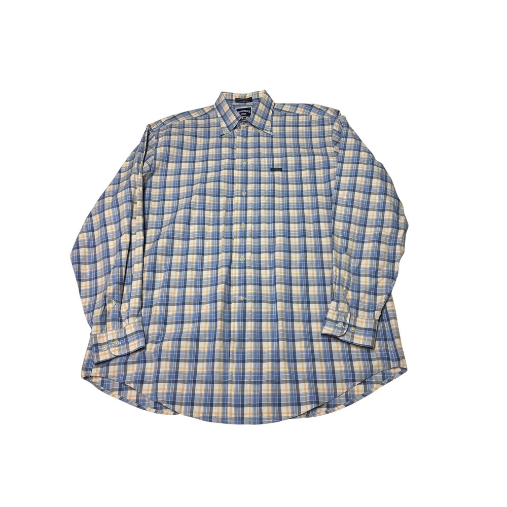 Vintage Faconnable Jeans Mens Plaid Button Down Shirt Blue Orange Cotton Size XL